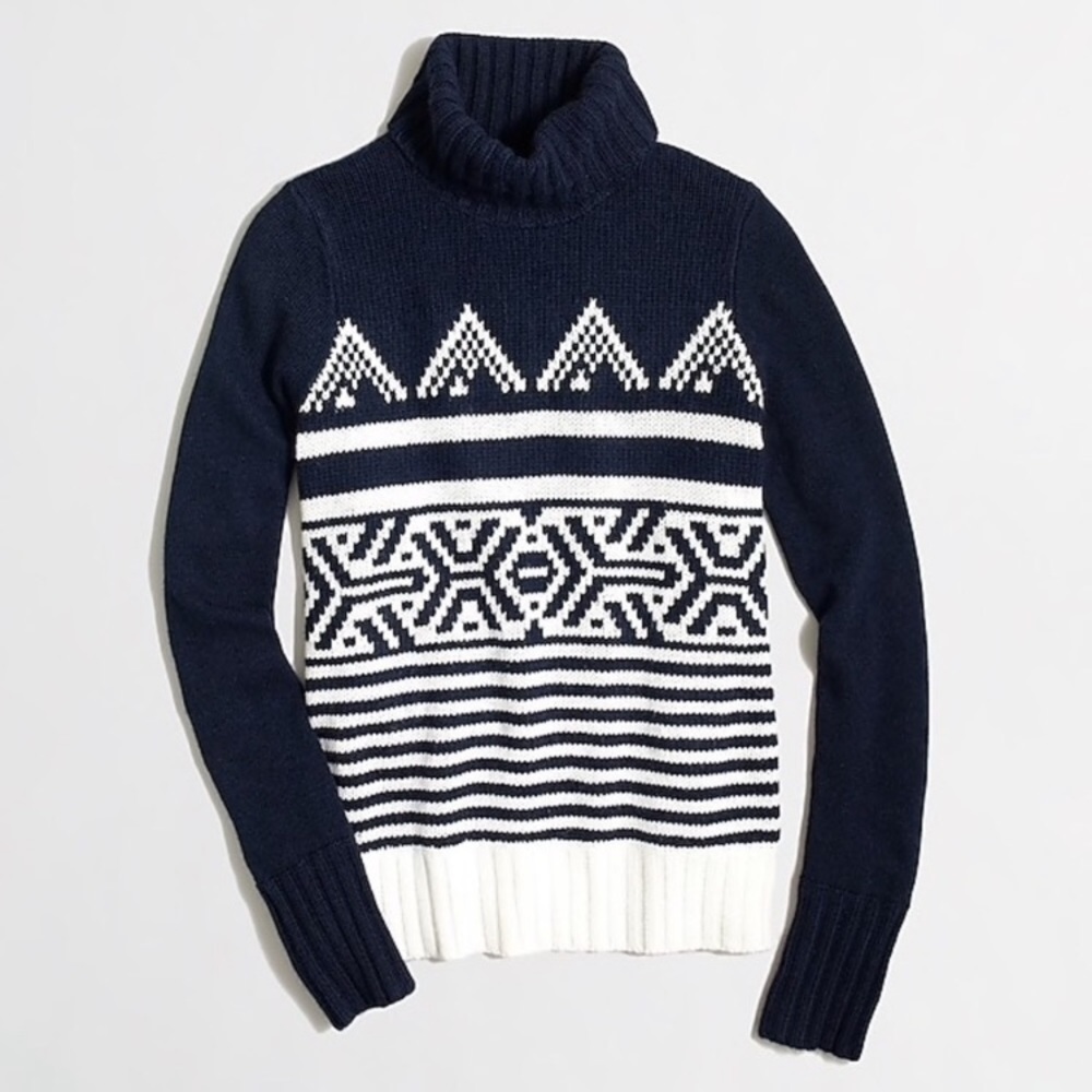 NWT J. Crew Graphic Fair Isle Turtleneck Sweater